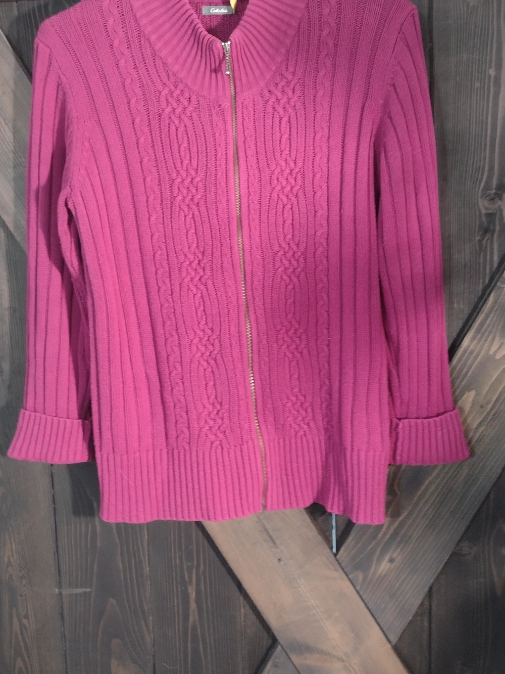 Cabela's Women's Raspberry Cable-Knit Zip Cardigan - Picture 2 of 6